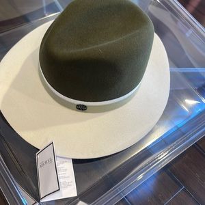 Maison Michel Henrietta forest green and white chalk felt hat